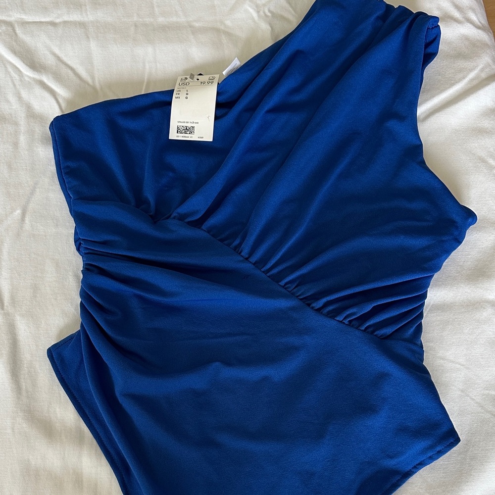 NWT/New H&M Blue One-Shoulder Bodysuit - L could fit size 8 - 12